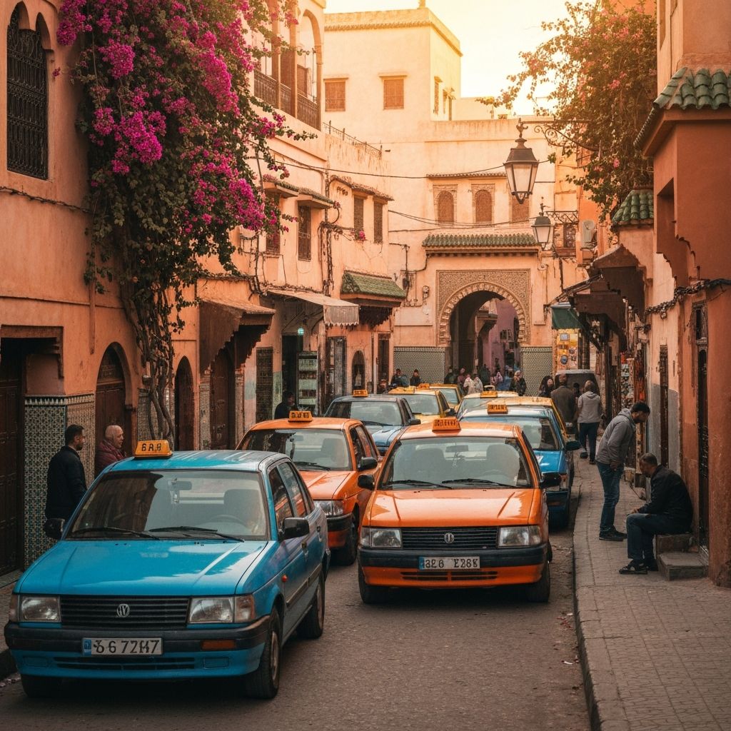 Moroccan taxis in a traditional city