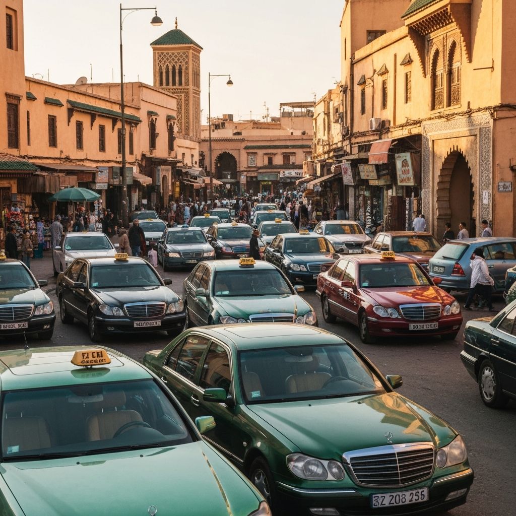 Moroccan grand taxis in a city street